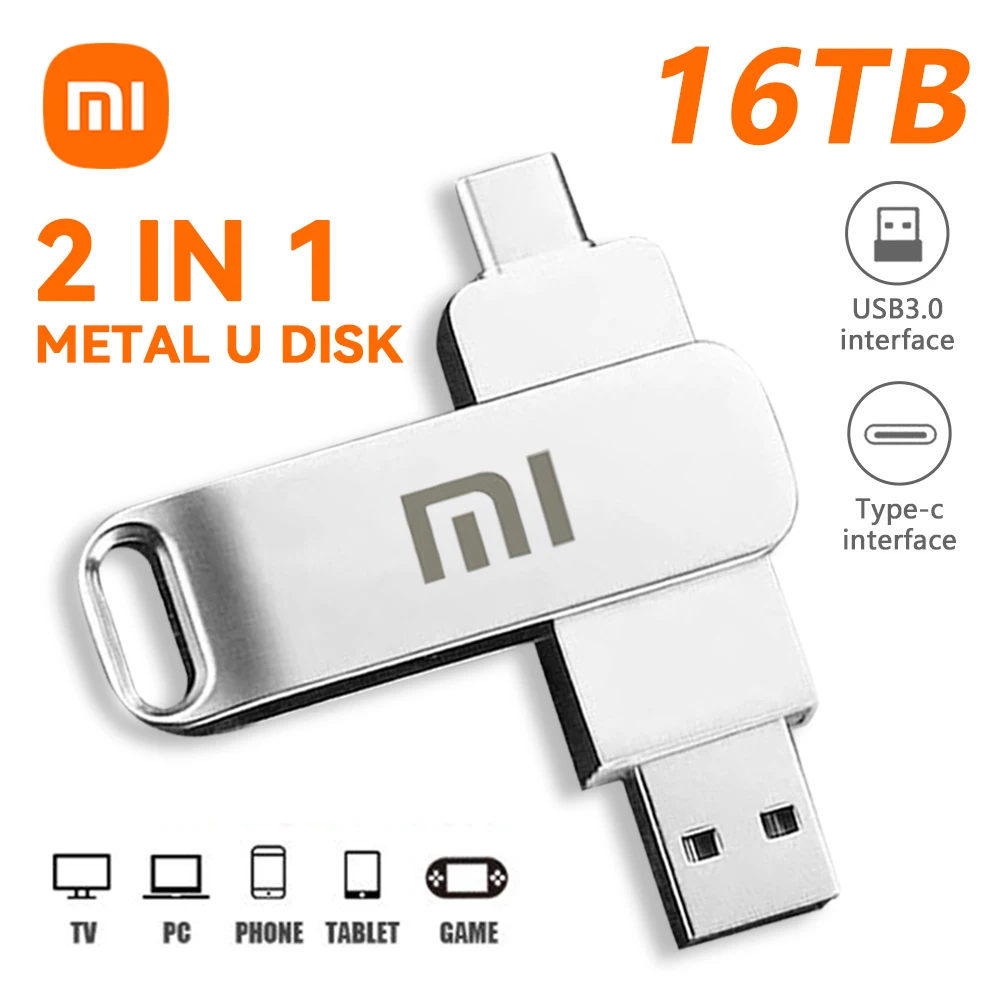 

USB-флеш-накопители Xiaomi 16 Тб, металлическая мини-флешка с реальной емкостью, флешка, креативный Деловой Подарок, серебристый накопитель