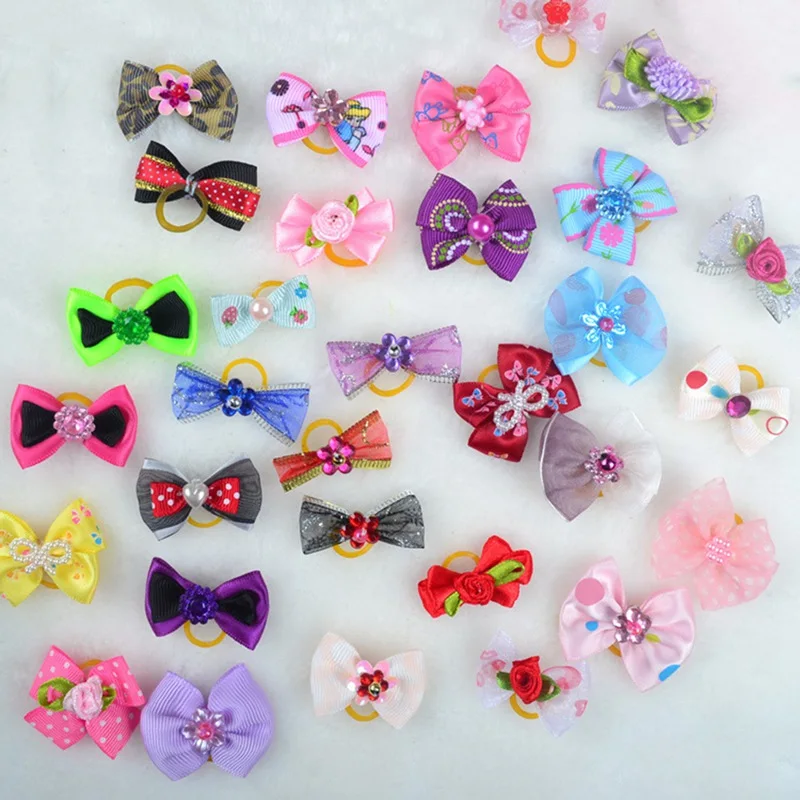 

Small Dogs Bows Hair Yorkshire terrier Grooming For Pets Supplies Grooming Hair Clips Table Bows Cats with Elastic Rubber