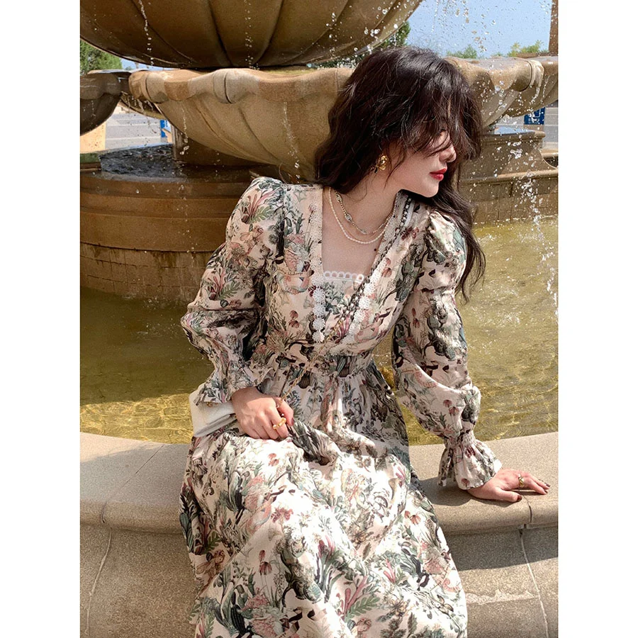 

Женское кружевное платье премиум-класса с принтом