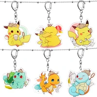 pikachu keychain psyduck bulbasaur squirtle charmander anime 2d cute keychain school bag pendant