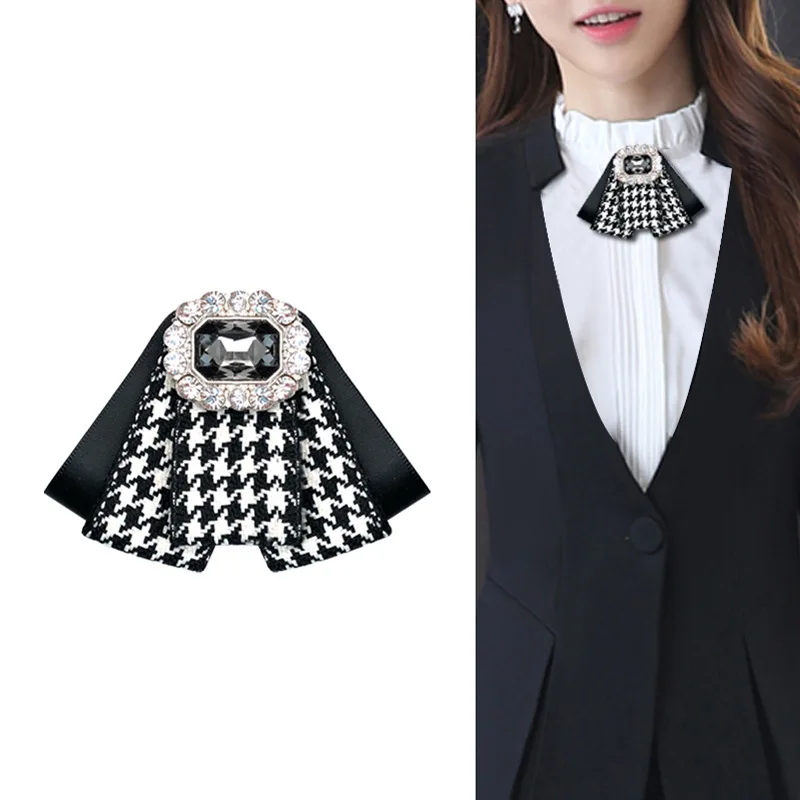 

i-Remiel Korean Professional Necktie Ladies Tie Bow Brooch Pin Houndstooth Jacquard Business Ties Shirt Collar Accessories