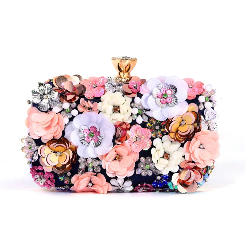 Three-Dimensional Colored Beads Flower Bag Graceful and Fashionable Dinner Bag Birthday Party Bead Clutch