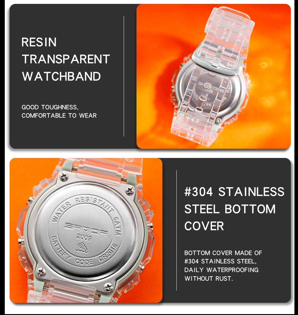 2024 модные спортивные часы для женщин с прозрачным светодиодным дисплеем