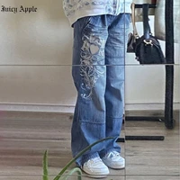 juicy apple womens fall 2022 low waist trousers retro style street gothic loose jean y2k print casual denim simple womens pant