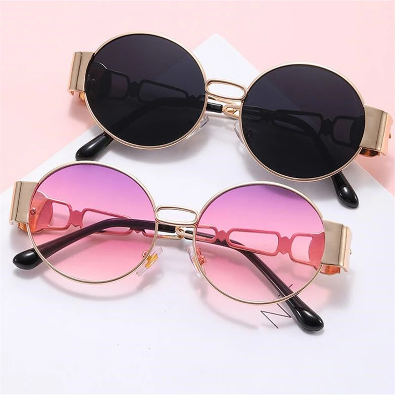 

High quality retro men's and women's metal frame round sunglasses fashion personality sunshade radiation protection glasses