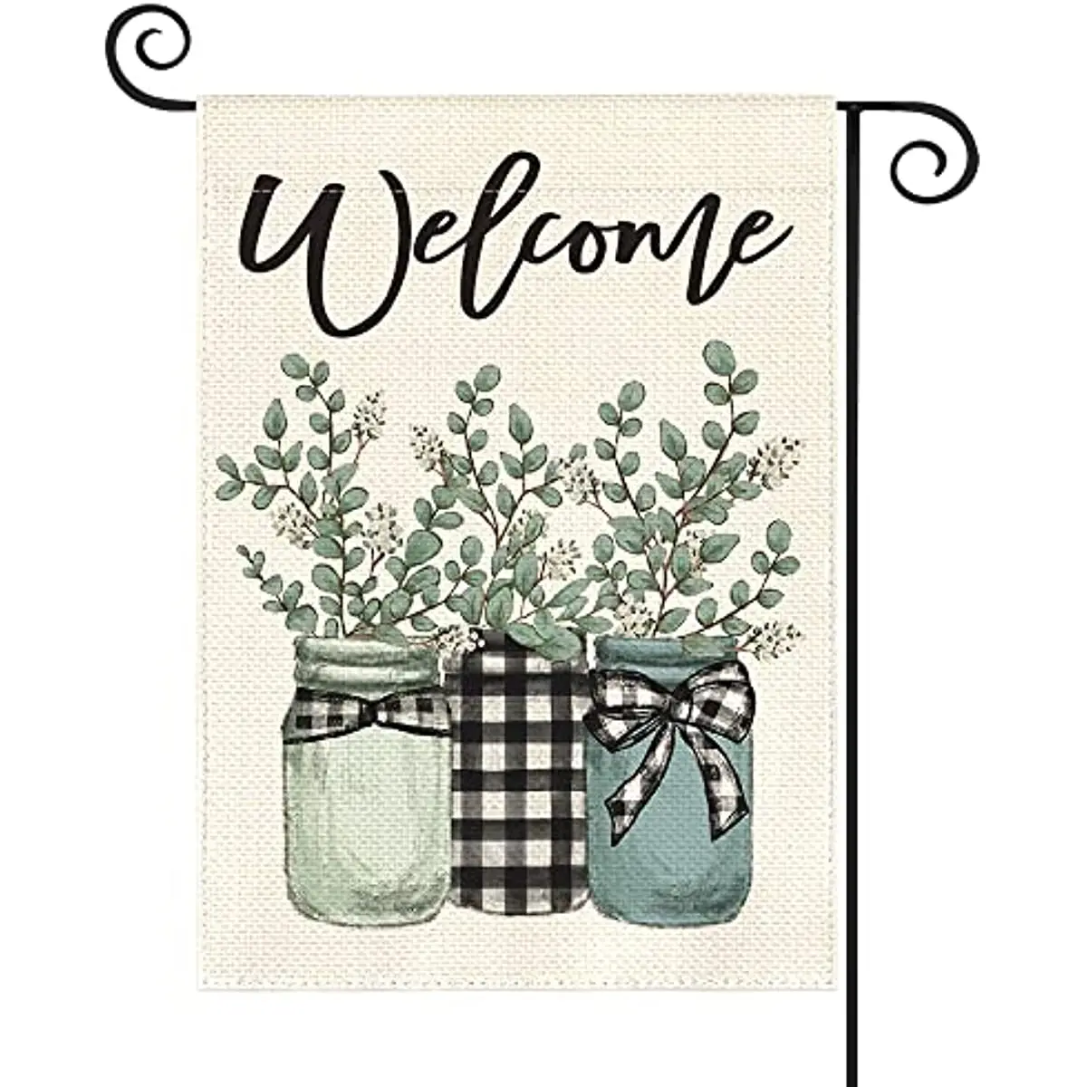 

Eucalyptus Mason Jar Spring Garden Flag 12x18 Inch Double Sided Outside, Buffalo Plaid Welcome Yard Outdoor Flag