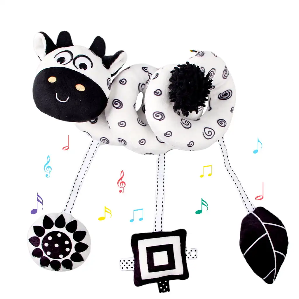

Baby Car Seat Toy, Black White Hanging Spiral Activity Stroller Toy, Cow