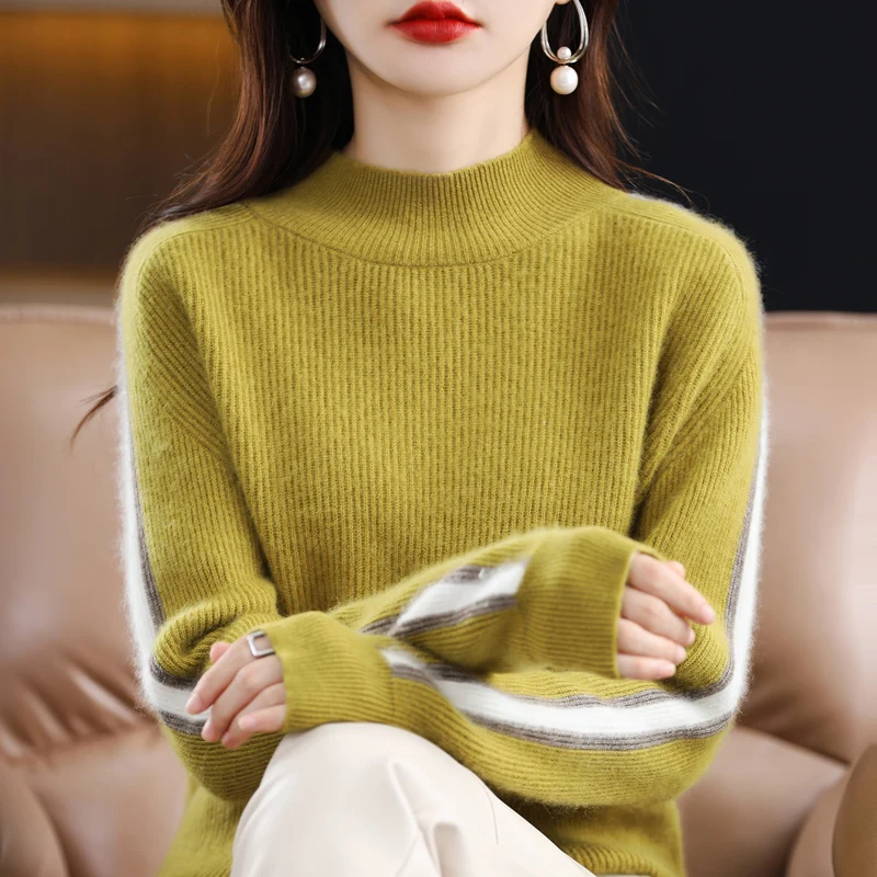 BELIARST 100% мериносовая шерстяная одежда Женский пуловер с полувысоким воротником