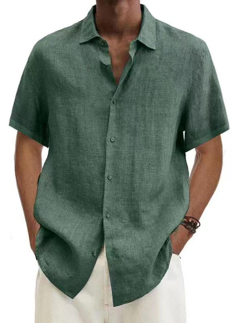 

Mens Linen Blouse Short Sleeve Buttons Summer Solid Comfortable Pure Cotton And Linen Casual Loose Holiday Shirts Tee Tops S-5XL