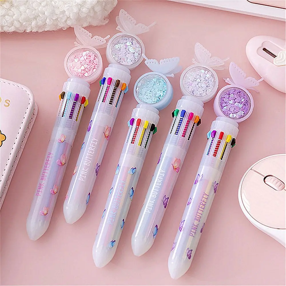 

1Pc 10 Colors Ballpoint Pen Cartoon Butterfly Series Ballpoint Pen Quicksand Sequins Pens School Stationery Supply Grils Gift