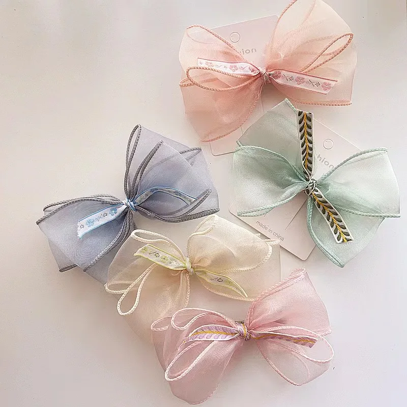 

10Pcs/Lot Fairy Net Yarn Bow Headwear Big Hairpin Streamer White Fairy Princess Back Head Clip Sen Female Hair Accessories