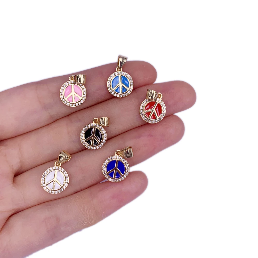 

Classic Vintage Peace Sign Necklace Pendant Fashion Gilt Neon Enamel CZ Charm Jewelry Making Couples Accessories Amulet Gift