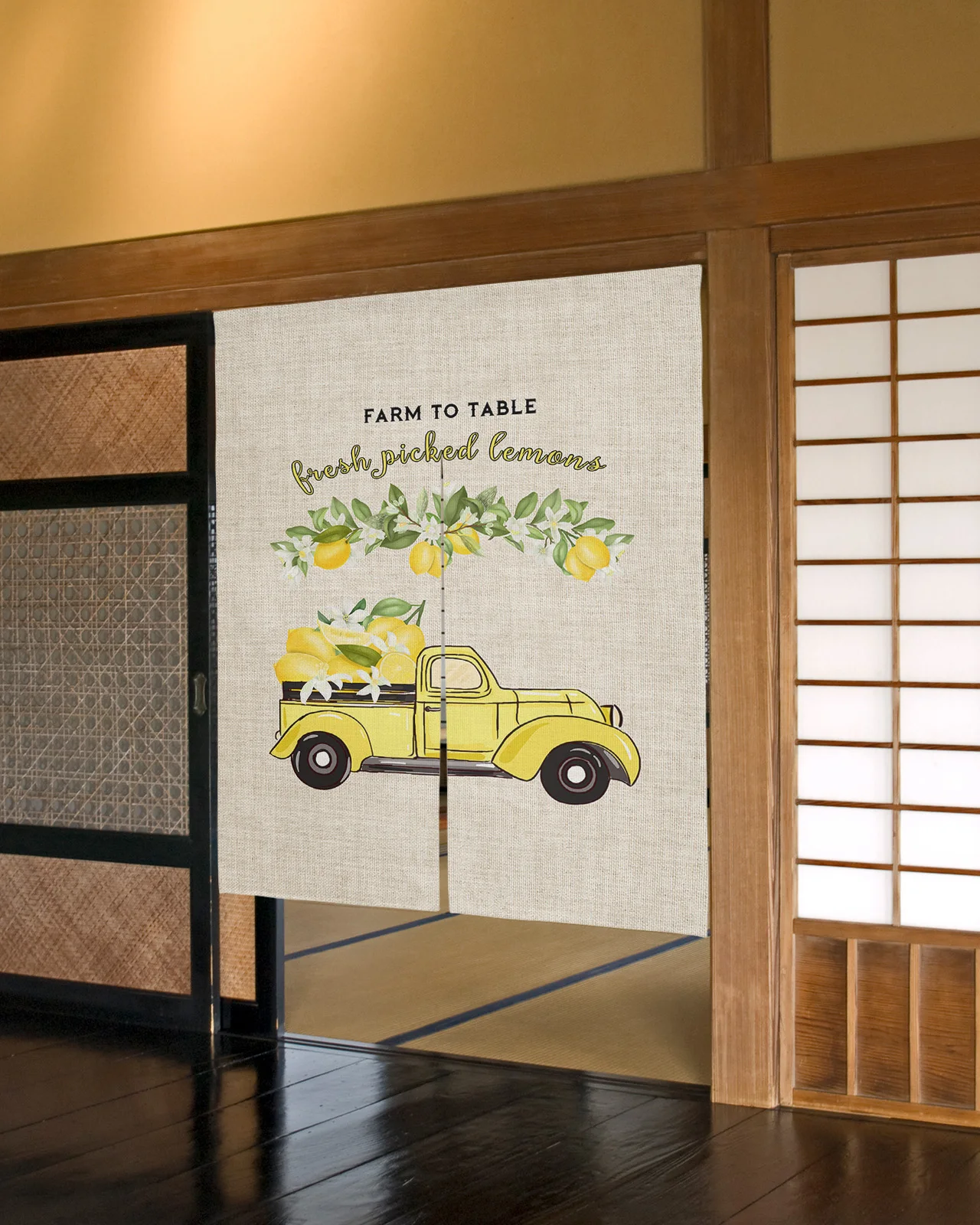 

Летний лимонный грузовик желтая дверная занавеска в японском стиле разделительная занавеска для кухни спальни декоративная занавеска