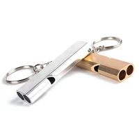 aluminum alloy double hole survival whistle high frequency camping emergency tool with key chain edc whistle camping hiking