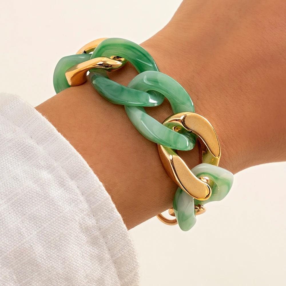 

IngeSight.Z Charm Green Color Resin Bracelets Bangles Acrylic Toggle Lasso Friendship Bracelets on Hand for Women Wrist Jewelry