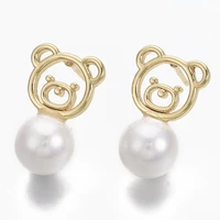 2pcs brass stud earrings with acrylic imitation pearl and 925 sterling silver pins nickel free bear real 18k gold plated