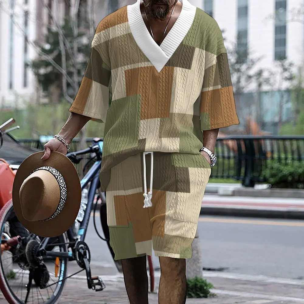 Мужской комплект 2026: футболка с 3D-принтом и шорты, повседневный, больших размеров, летний, модный, для отпуска, дышащий, из двух предметов, пляжная одежда (art.: 3920d8e93ada7) - 3920d8e93ada7