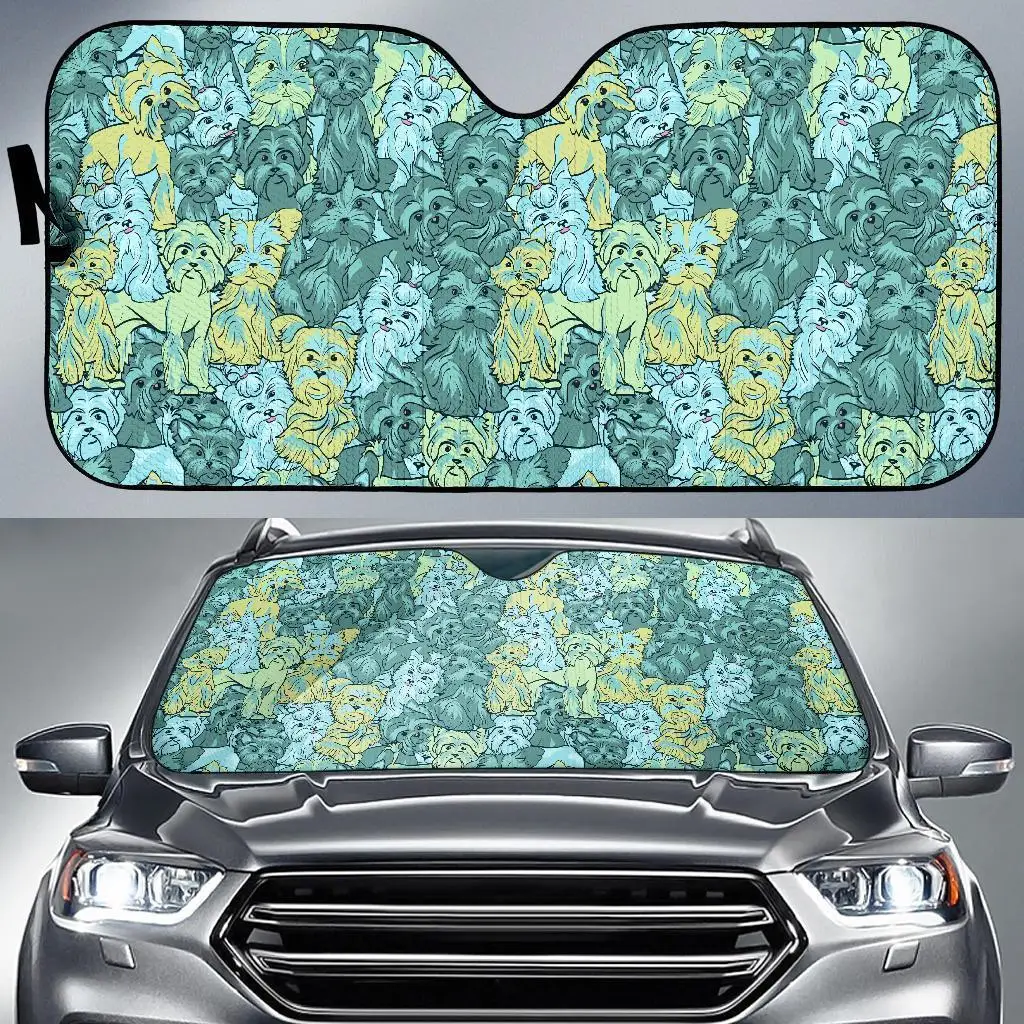 

Puppy Yorkshire Terrier Dog Pattern Print Auto Sun Shade Car Windshield Window Cover Sunshade