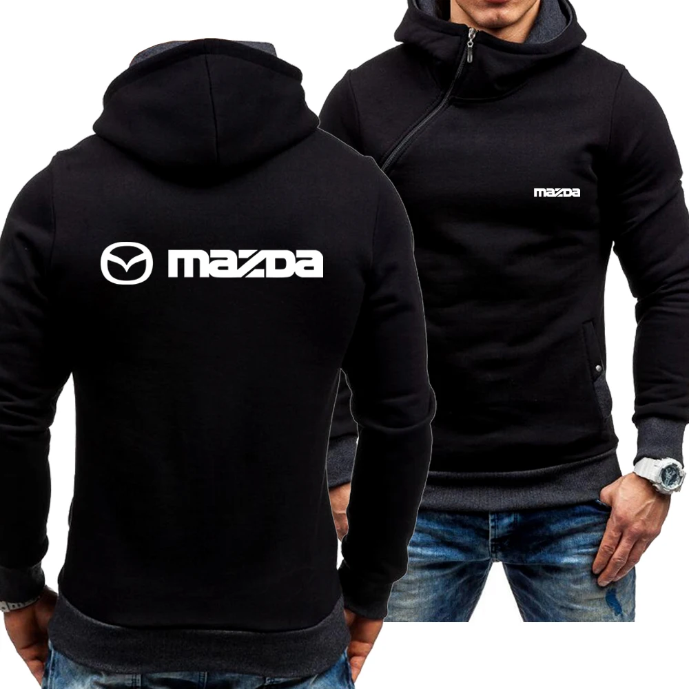 

New Men's Casual Mazda Car Logo Spring Autumn Hoodie Skew Zipper Long Sleeve Fashion Zip Hoody Sweatshirt Jacket 4 Colors