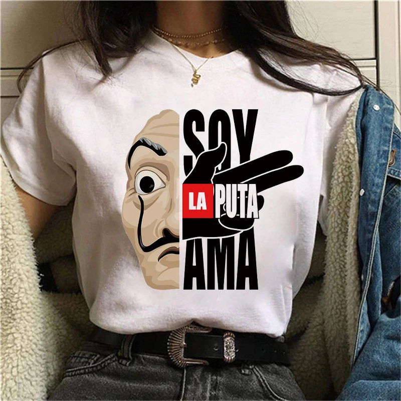 layoug la casa de papel women tshirt money heist print tees tv series funny t shirt women sleeve house of paper female t shirt free global shipping