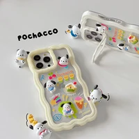 sanrio hello kitty 3d doll pochacco camera phone case for iphone 11 12 13 pro max xr with holder transparent silicone cover