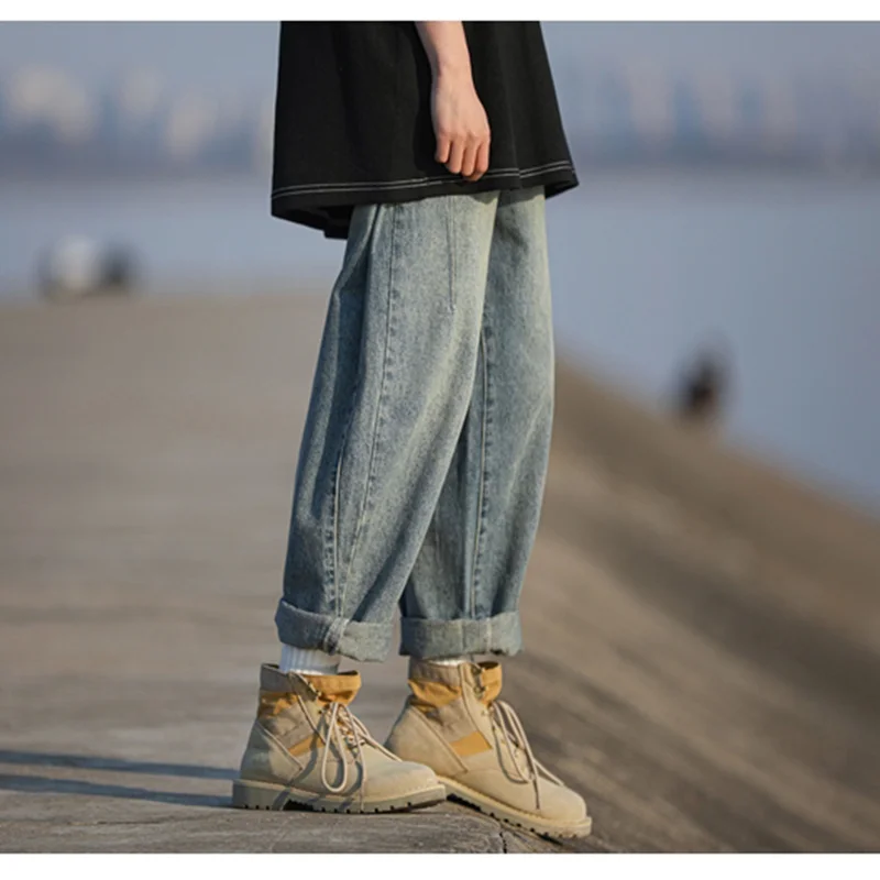 Men Clothing 2022 Autumn New Style Vintage Versatile Straight Cylinder Haren Pants Loose Recreational Temperament Jeans Female