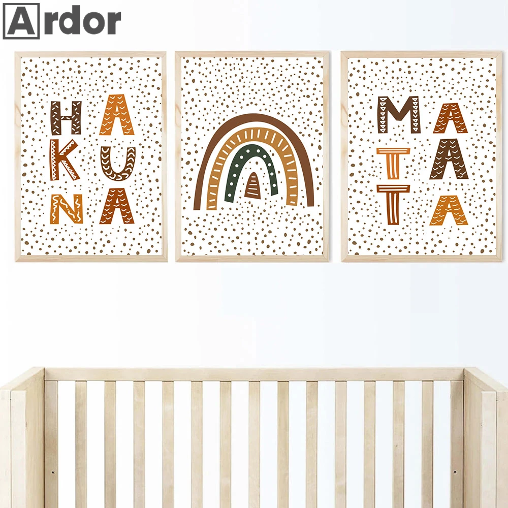 

Boho Posters Rainbow Wall Art Canvas Painting HAKUNA MATATA Print Quotes Poster Nordic Wall Pictures Baby Kids Room Decoration
