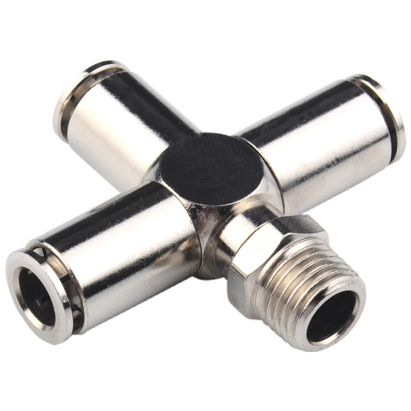 

X Type Cross 4 Ways Copper Male Quick Connector Pneumatic Fittings Tube Coupling Air Hose Tool