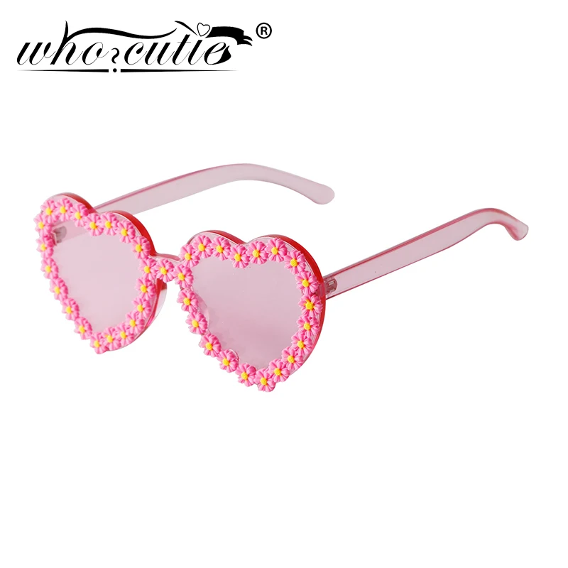 Fashion Pink Red Heart Shaped Rimless Sunglasses Women 2022 Brand Design Flowers Decor Clear Frameless Sun Glasses Shades Female