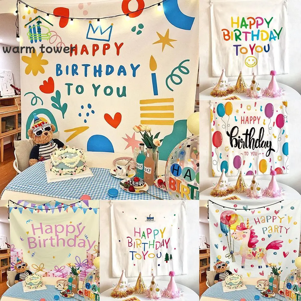 

Happy Birthday Background Tapestry Kawaii Wall Decor Kids Room Girls Bedroom Cartoon Home Party Decorations