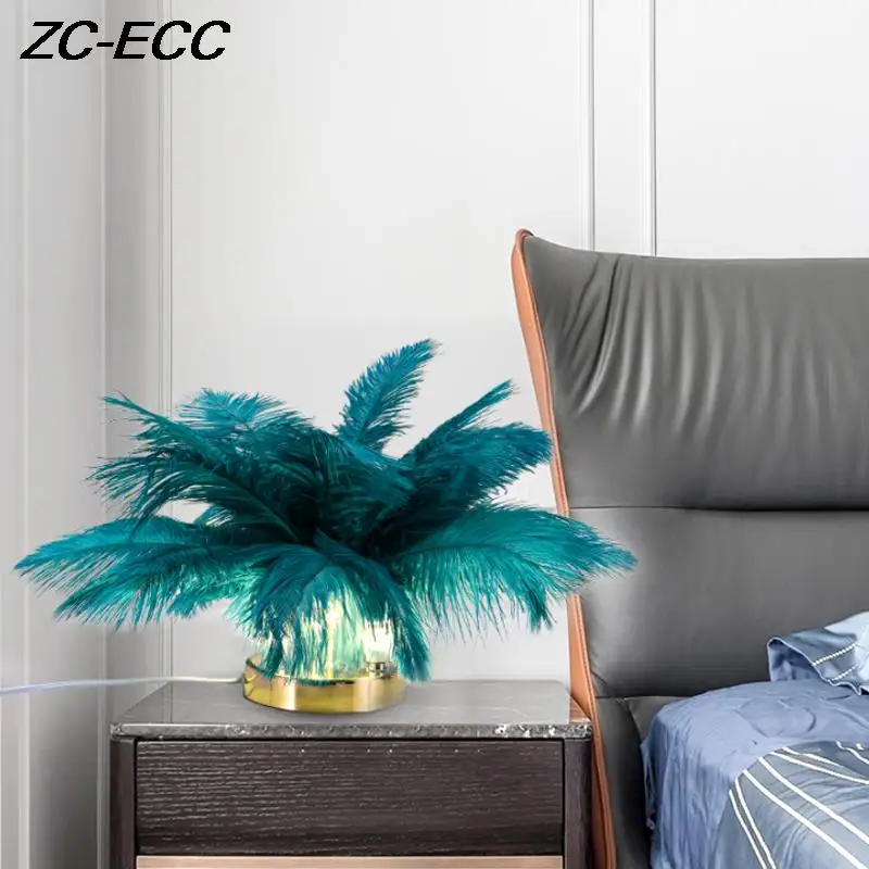 

Modern Cute Girly Feather Table Lamp LED Bedroom Bedside Table Light Nordic Living Room Feather Decor LED Desk Lamp Fixtures