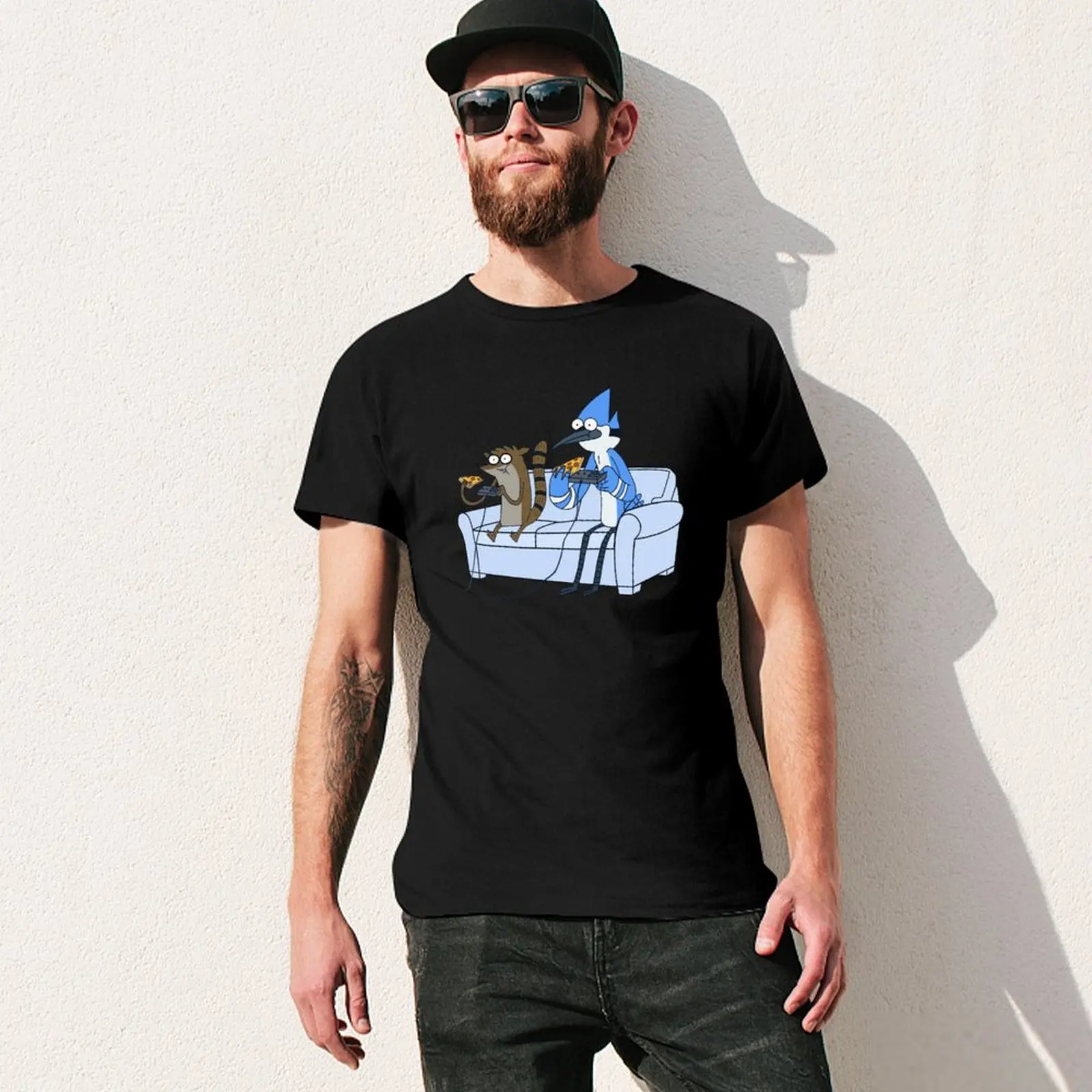 Фото Футболка Mordecai and Rigby Pizza and Video Games, свободного кроя, для больших и высоких людей №3