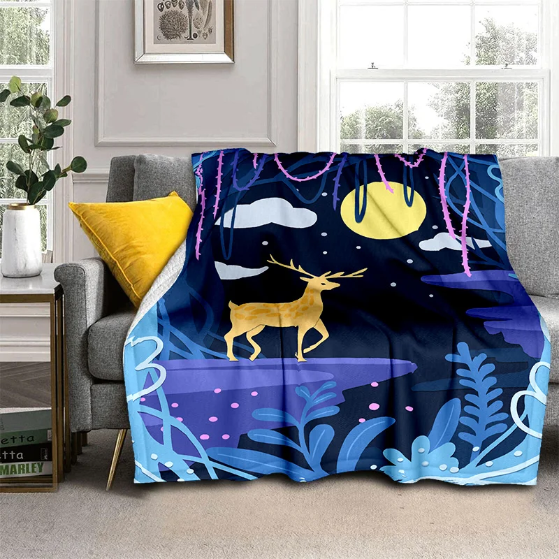 

Elk Forest deer Cartoon Pattern printing Manta Sofa Bed Cover Soft Blanket Plaid Soft Warm Flannel Throw Blankets Fans Gif