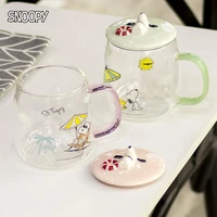 530ml snoopyed spike glass cup cute cartoon water glass household children breakfast milk mug glass mug coffee cup birthday gift