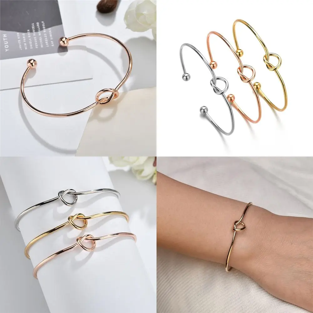 

Adjustable Jewelry Wedding Bridesmaid Proposal Gifts Tie The Knot Open Cuff Bangles for Women Girls Love Knot Bracelets