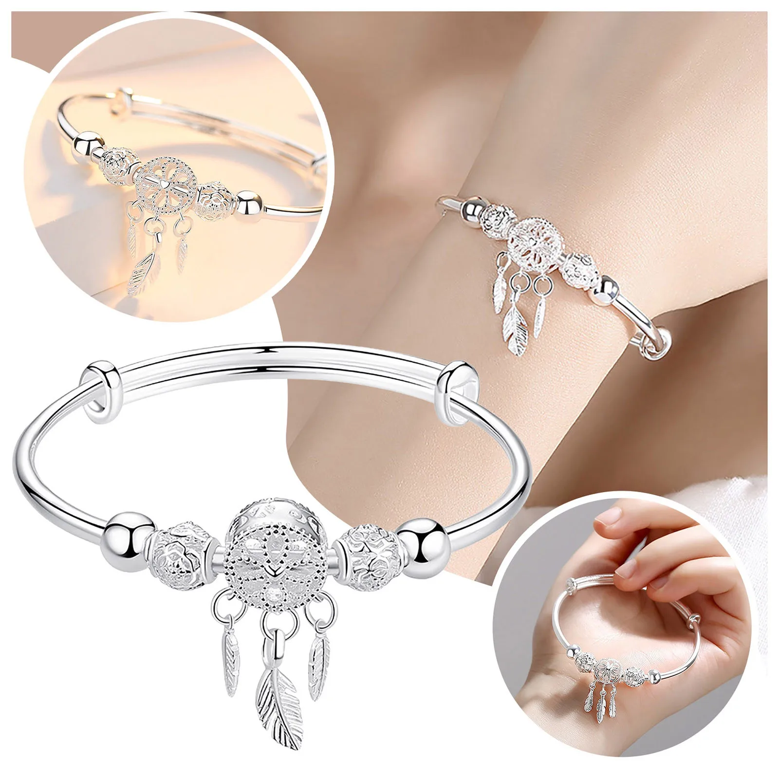 

Feathers Dreamcatcher Bangles Women Bracelet Fashion Bracelets Jewelry Charm Bracelet For Woman Girls Bangle Boho Jewelry