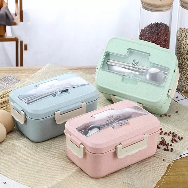 

NEW2022 Microwave Lunch Box Wheat Straw Dinnerware Food Storage Container Children Kids School Office Portable Bento Box Lunch B