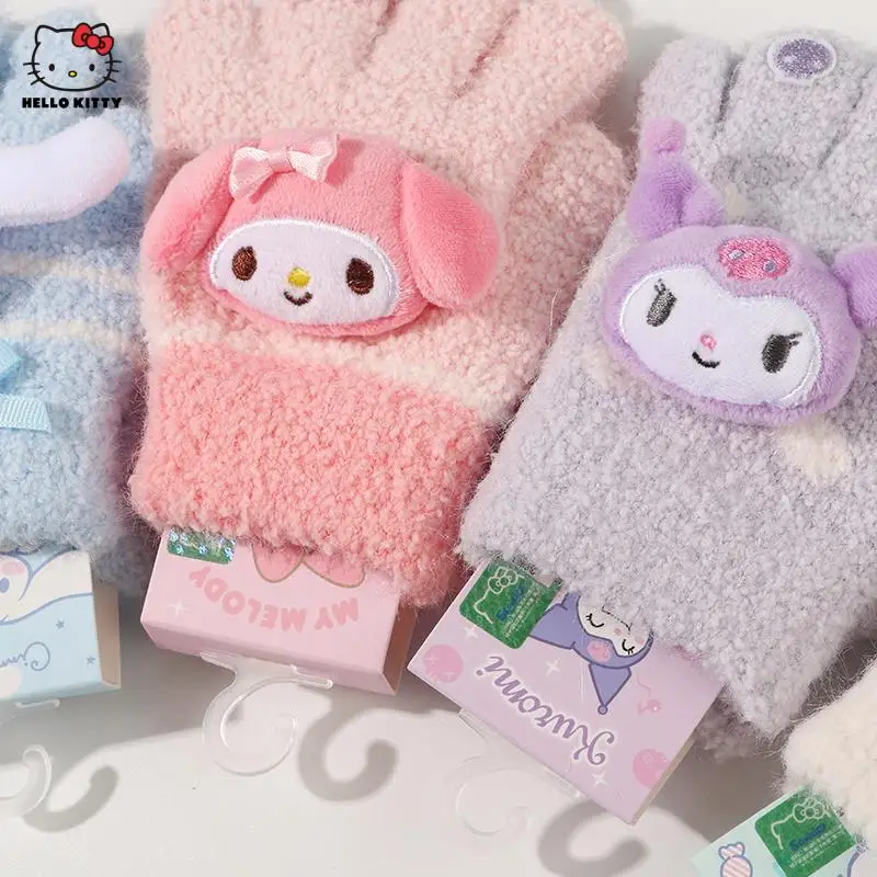 

Kawaii Sanrio плюшевые почтовые перчатки MyMelody Cinnamoroll Kuromi плюшевые куклы перчатки с пятью пальцами Мультяшные Зимние теплые детские перчатки пода...
