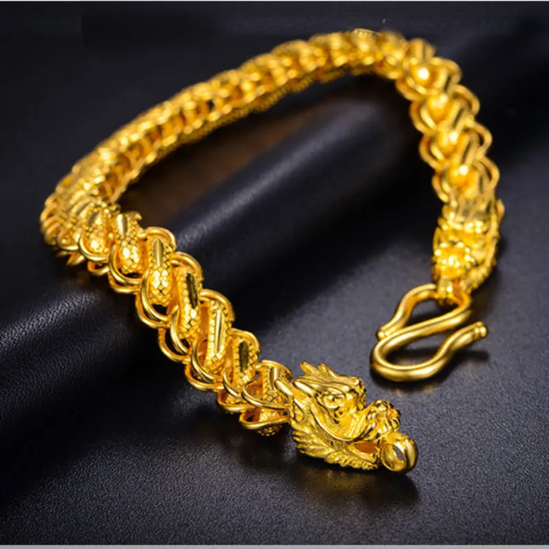 

Vintage Mens Tank Chain Bracelet Yellow Gold Filled Thailand Dragon Head Hip Hop Bangle Dubai Party Gift
