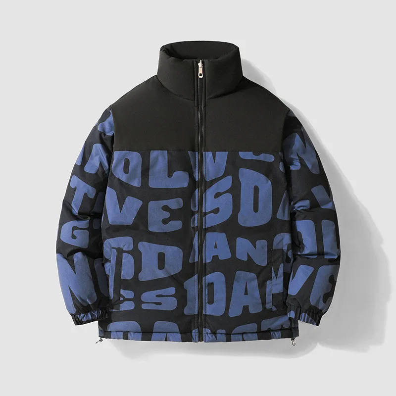 Korean Style Fashion Color Matching Letter Print Jackets Reversible Wear Winter Coat Outdoor Sports Thickened Warm Jacket Men