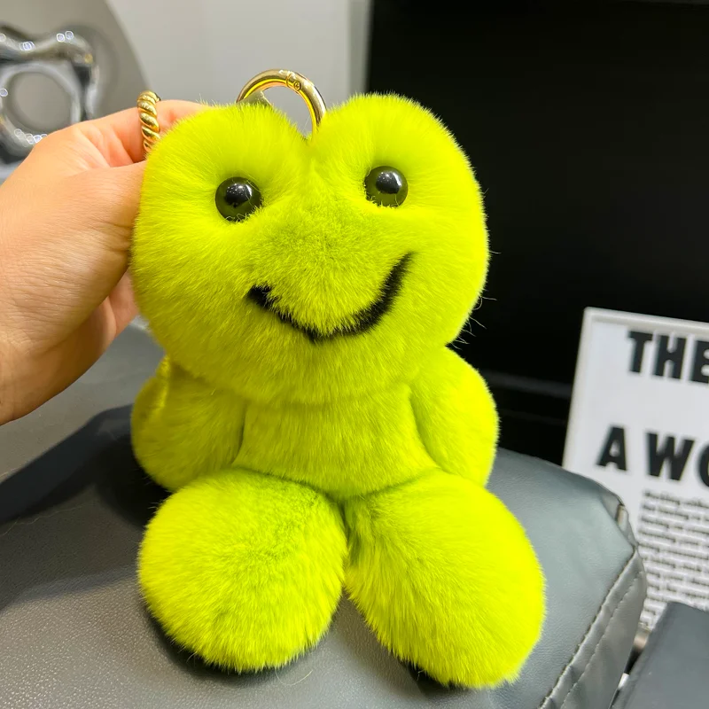 

Frog New In Real Rabbit Fur Handmade Cute Key Chains Keychains Bag Accessory Car Handbag Keychain for Women Girls Keyrings Gift