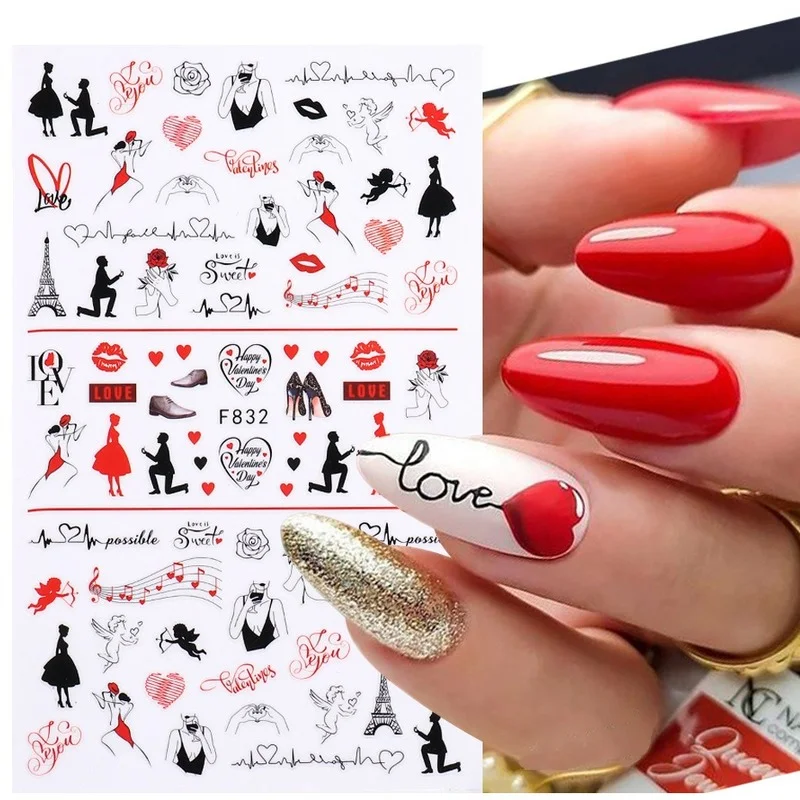 

1 Piece of 3D New Nail Sticker Valentine's Day Series Nail Sticker Love Tower Red Lip Sticker DIY Nail Art Decoration