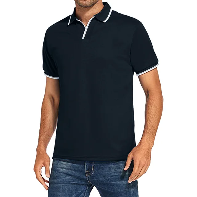 

2023 New V Neck Polo Shirts for Men Solid Color Short Sleeve Classic Mens Polos New Summer Polo Shirt Men Clothing