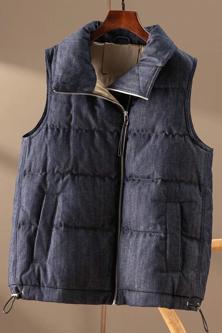 Denim Down Jack Vest Women High Quality 95% White Goose Down  Casual  Cotton  Winter Coat Women Warm Zipper Wide-waisted Pockets