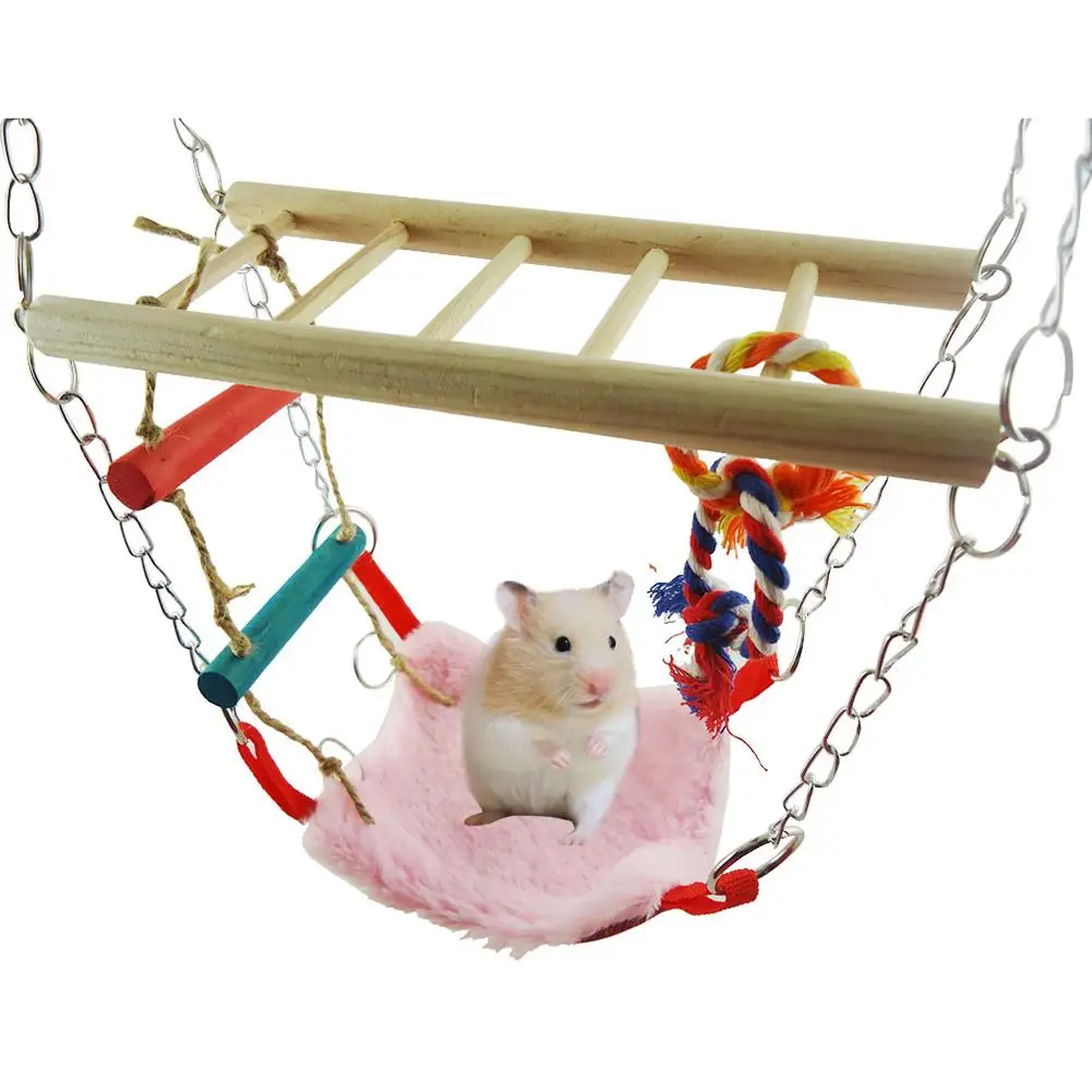 

NEW Bird Natural Wooden Climbing Ladder Toy Hanging Hammock For Hamster Squirrel Parrot (random Color)