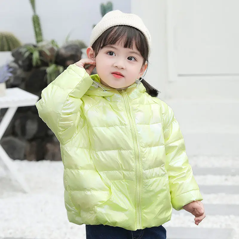 Off-season Promotion Spring and Autumn Cute Baby Down Jacket Girls Wash-free Bright Boy Hooded Printed Casual Winter |