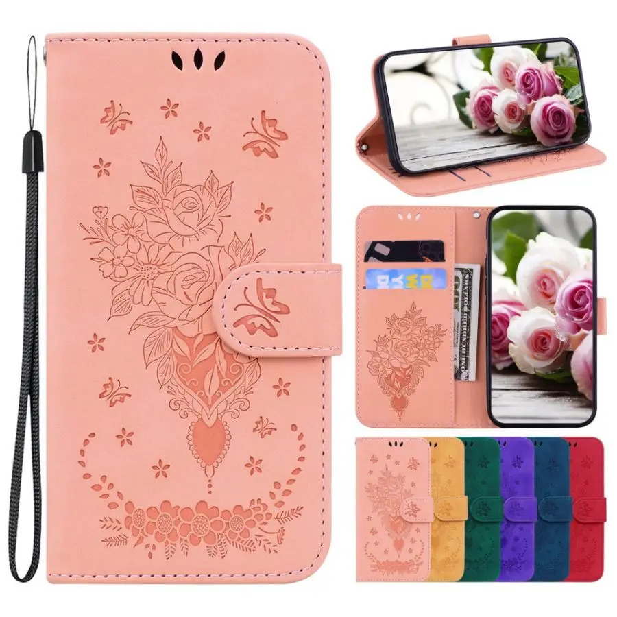 

Cute Roses Flower Case For Samsung Galaxy A40 A42 A50 A50S A505 A52 A52S A53 A70 A70S A71 A80 A72 A73 5G Wallet Cover Skin D26G