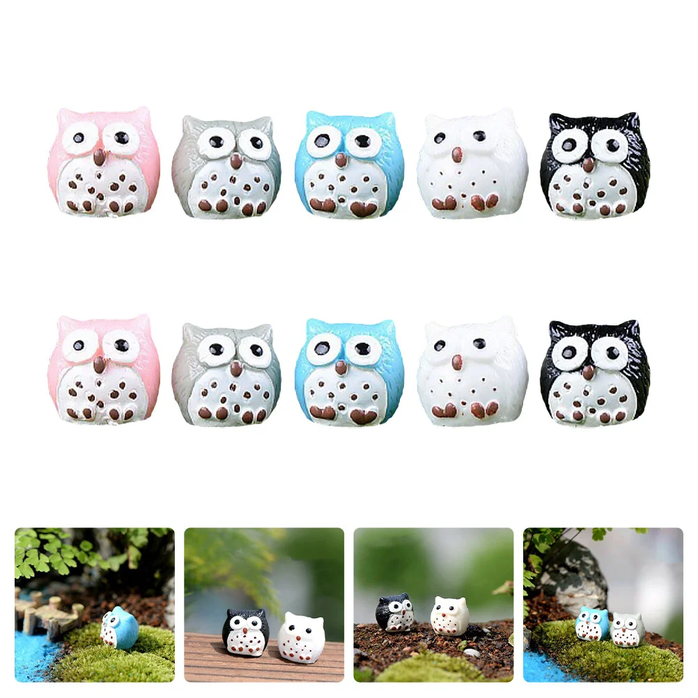 

10 Pcs Owl Ornament Glass Sculpture Moss Ornaments Shaped Miniature Adornments DIY Figurine Resin Models Statues Landscape