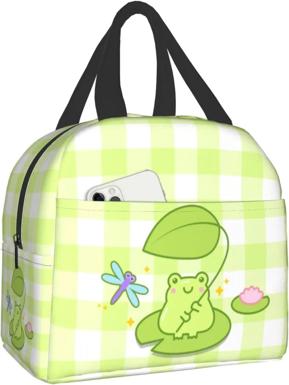 

Senheol Cute Frog Hold a Leaf with Dragonfly Cartoon Lunch Box Reusable Lunch Tote Bags Perfect for Office Camping Picnic Travel