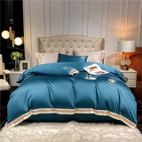 high end pure color cotton embroidery european simple bed sheet sets 4 pieces duvet set twin full queen size dropshipping